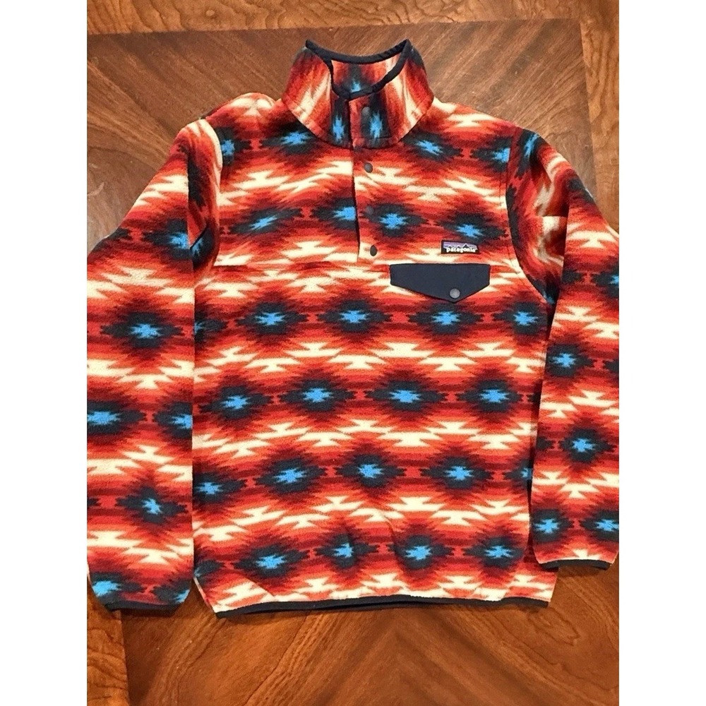 Patagonia Lightweight Synchilla Snap-T Fleece Womens S Wild Desert Red Aztec